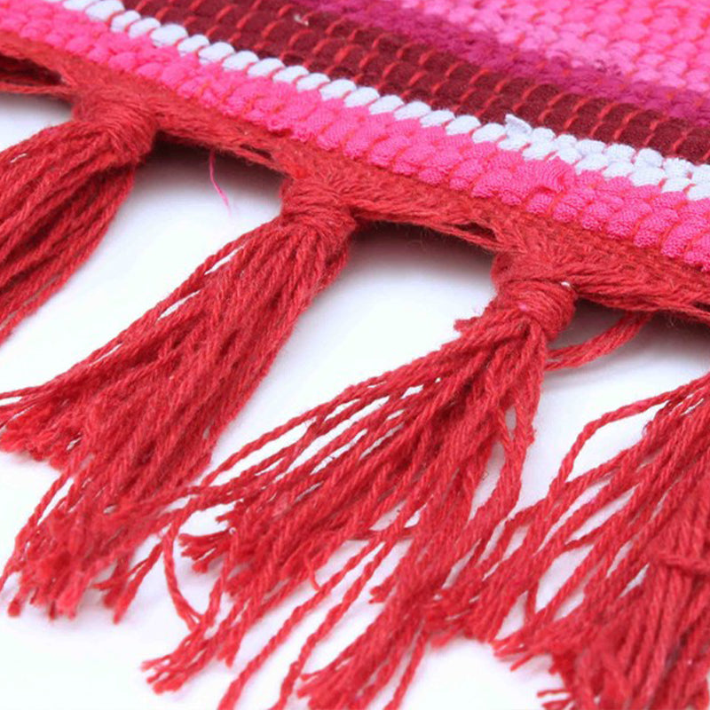 Multi-Color Bedroom Rug Bohemian Stripe Printed Carpet Cotton Pet Friendly Handspun Easy Care Rug with Tassel