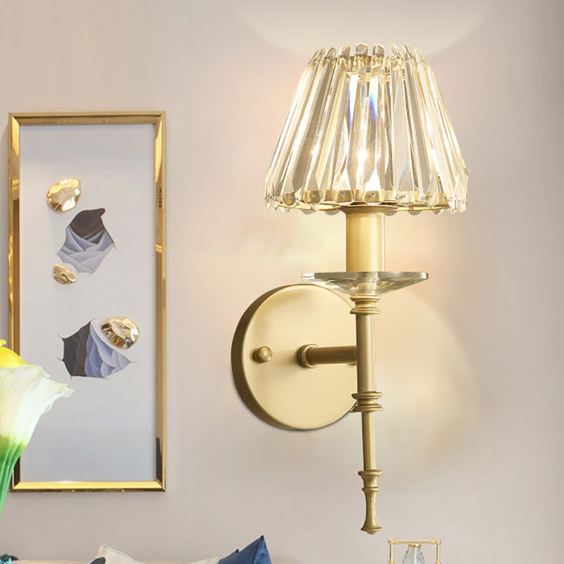 Conical Wall Lighting Fixture Modern Stylish Clear Crystal 1 Light Gold Finish Wall Light for Living Room