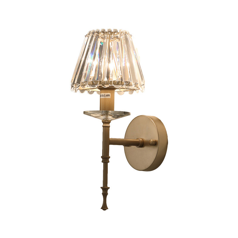 Conical Wall Lighting Fixture Modern Stylish Clear Crystal 1 Light Gold Finish Wall Light for Living Room