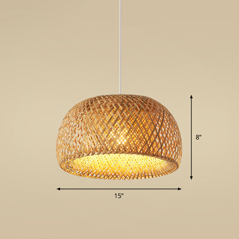 Bamboo Handcrafted Ceiling Light Asian Style 1 Bulb Wood Hanging Lamp for Restaurant