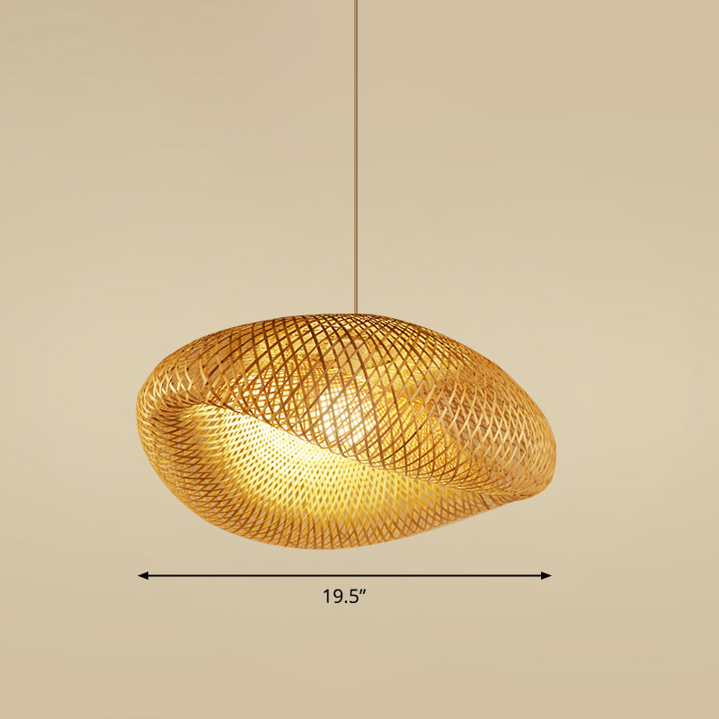 Bamboo Handcrafted Ceiling Light Asian Style 1 Bulb Wood Hanging Lamp for Restaurant