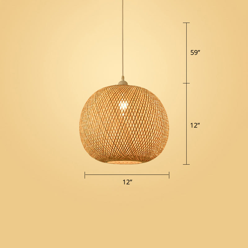 Woven Ceiling Light Modern Bamboo Single Wood Hanging Pendant Light for Restaurant