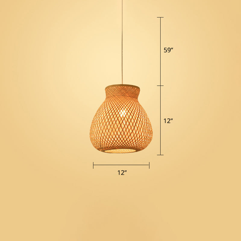 Woven Ceiling Light Modern Bamboo Single Wood Hanging Pendant Light for Restaurant