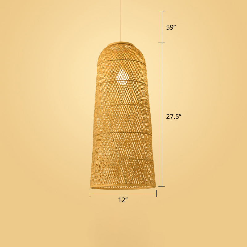Woven Ceiling Light Modern Bamboo Single Wood Hanging Pendant Light for Restaurant