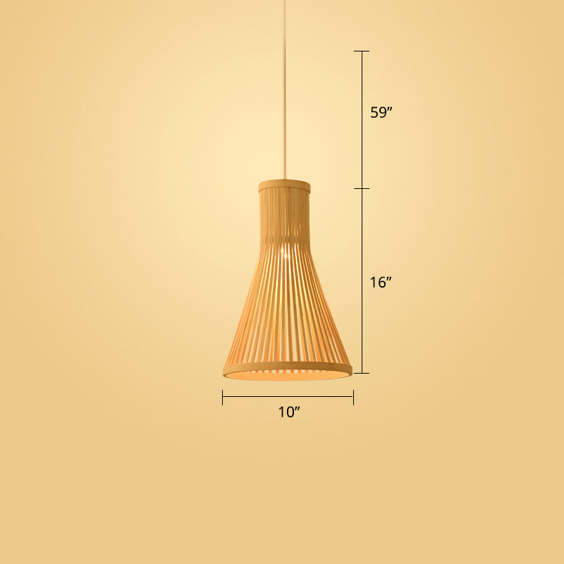 Woven Ceiling Light Modern Bamboo Single Wood Hanging Pendant Light for Restaurant