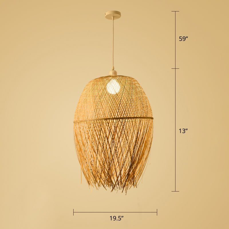 Woven Ceiling Light Modern Bamboo Single Wood Hanging Pendant Light for Restaurant