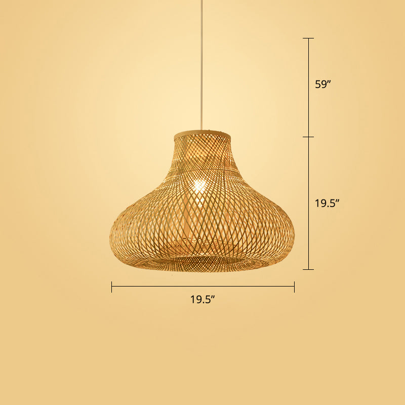 Woven Ceiling Light Modern Bamboo Single Wood Hanging Pendant Light for Restaurant