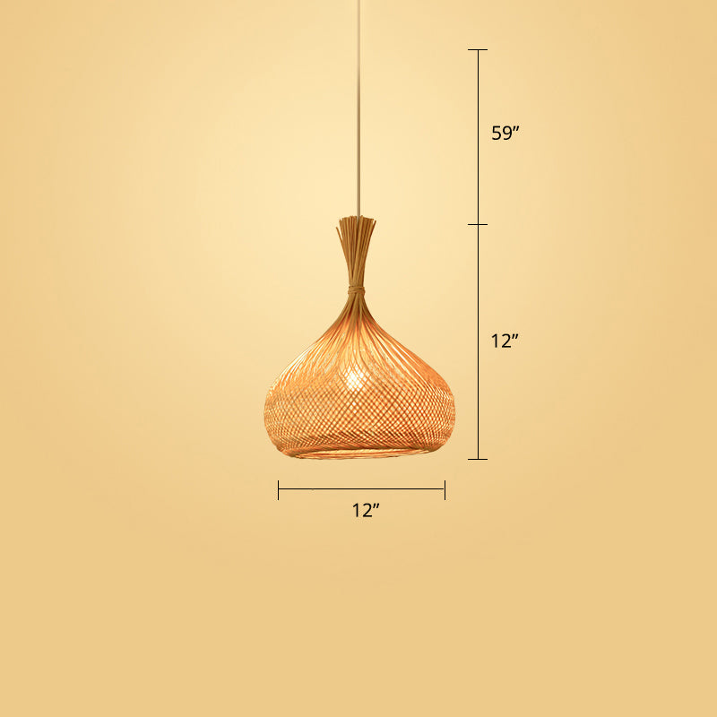 Woven Ceiling Light Modern Bamboo Single Wood Hanging Pendant Light for Restaurant