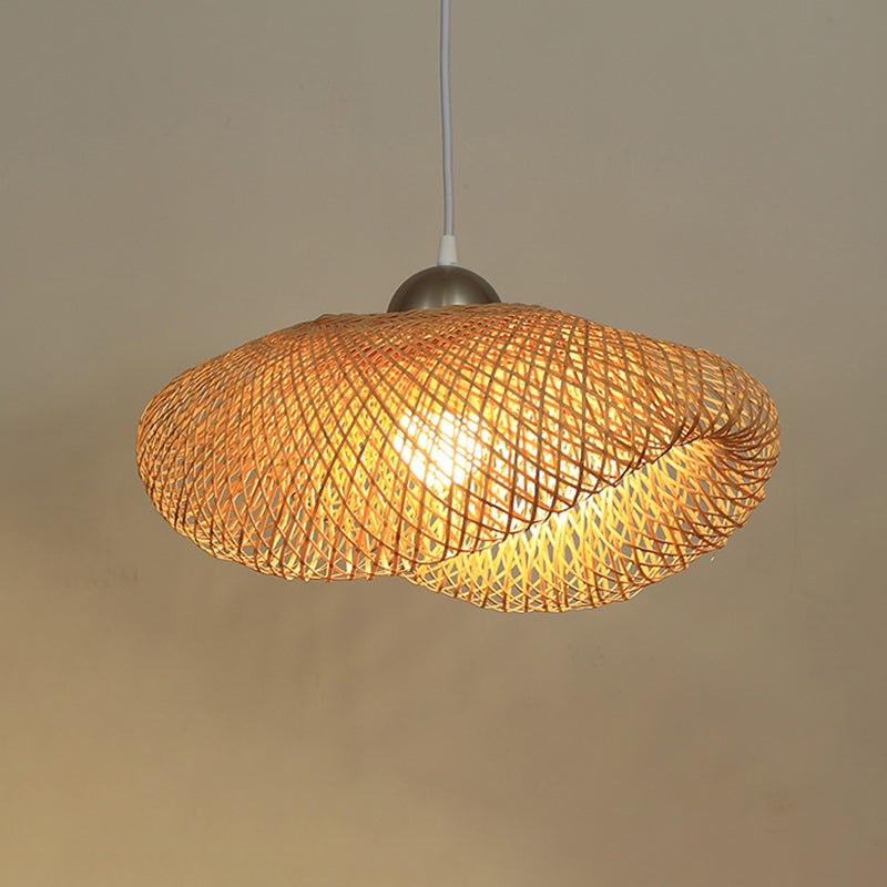 Wood Handwoven Pendant Lighting Contemporary 1 Bulb Bamboo Suspension Light Fixture