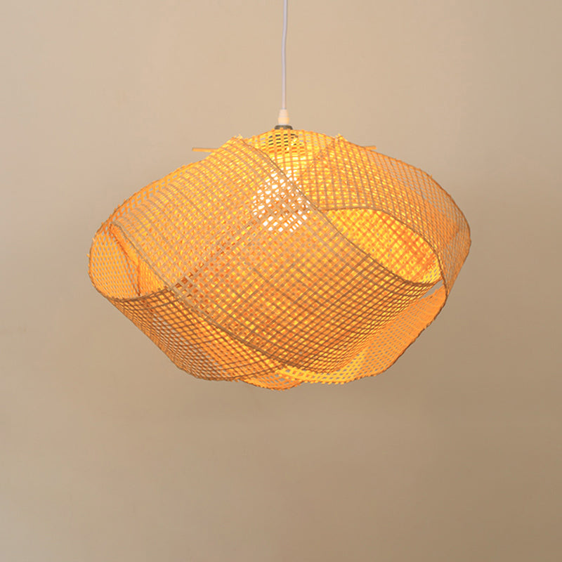 Wood Handwoven Pendant Lighting Contemporary 1 Bulb Bamboo Suspension Light Fixture