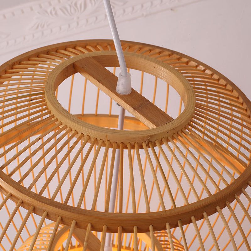Globe Shaded Bamboo Ceiling Light Asian Style 1 Bulb Wood Hanging Lamp for Tea Room