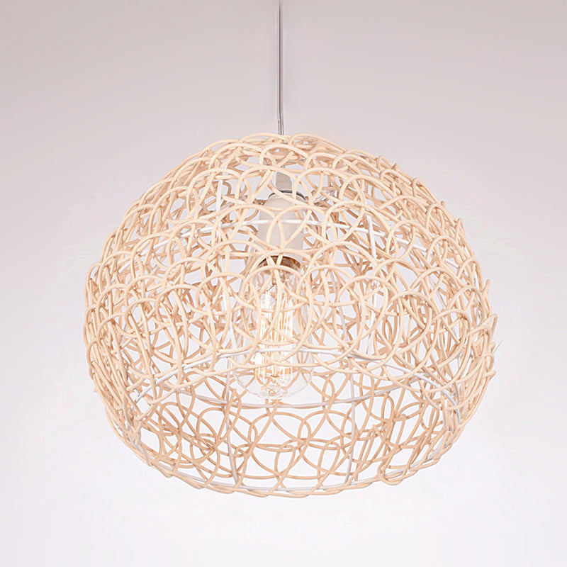 Dome Shade Pendant Light Contemporary Rattan Single-Bulb Restaurant Suspension Light Fixture