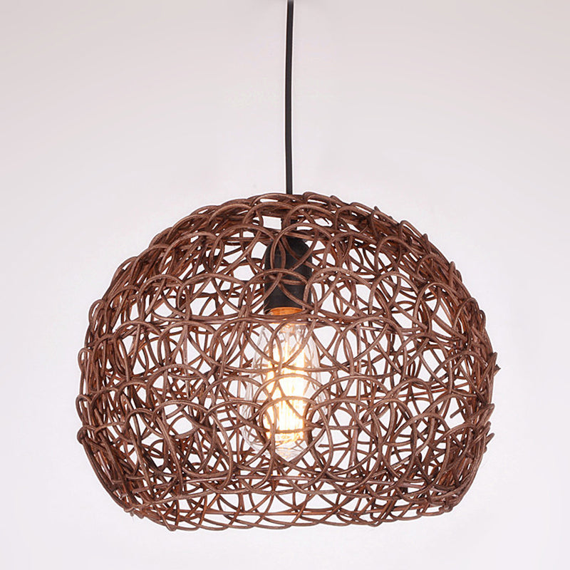 Dome Shade Pendant Light Contemporary Rattan Single-Bulb Restaurant Suspension Light Fixture