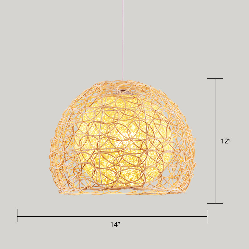 Wood Handcrafted Suspension Lighting Minimalist Single Bamboo Pendant Ceiling Light