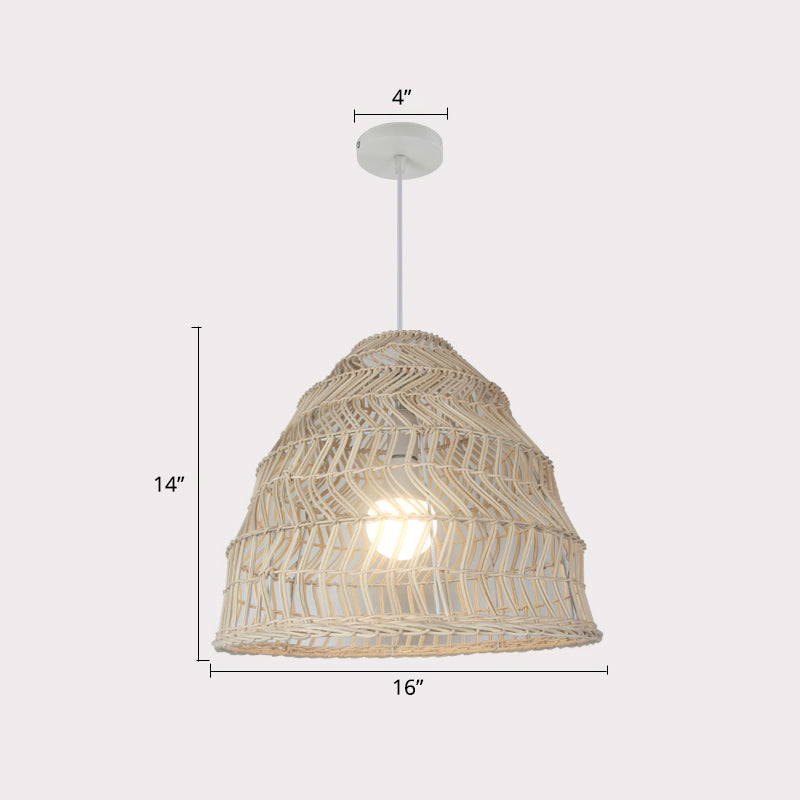 Handcrafted Rattan Suspension Light Simplicity 1-Light Wood Pendant Light Fixture for Restaurant
