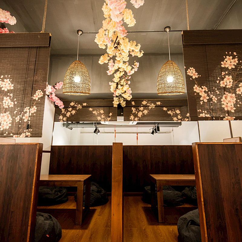 Handcrafted Rattan Suspension Light Simplicity 1-Light Wood Pendant Light Fixture for Restaurant