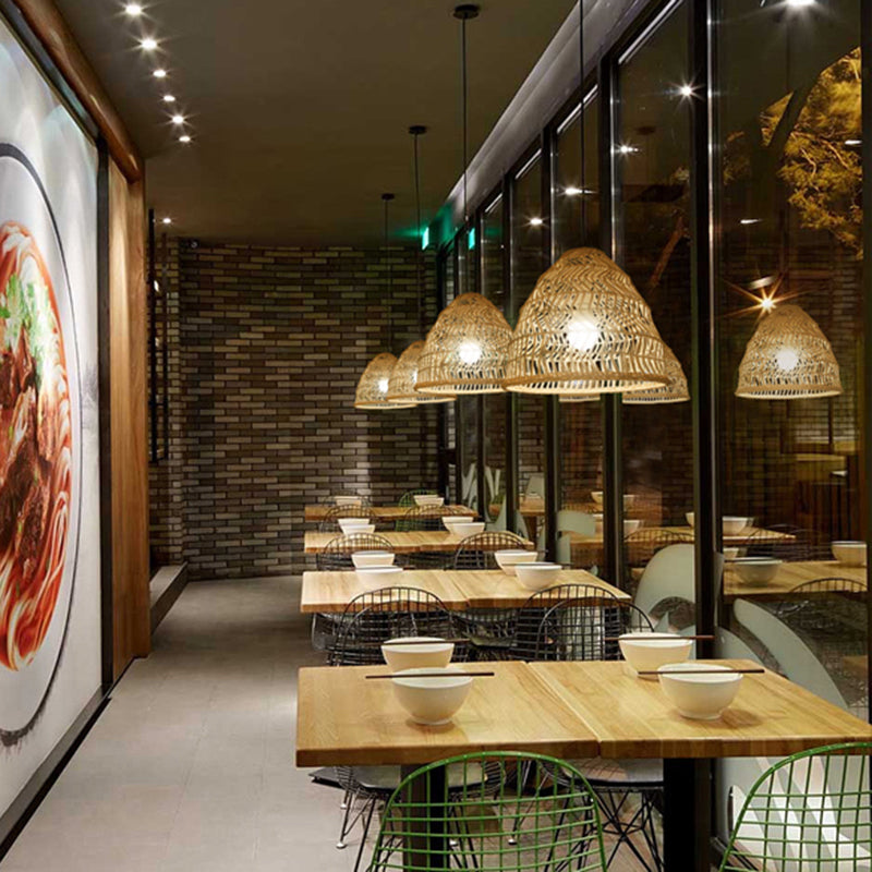 Handcrafted Rattan Suspension Light Simplicity 1-Light Wood Pendant Light Fixture for Restaurant