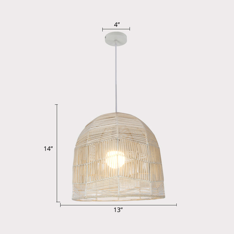 Handcrafted Rattan Suspension Light Simplicity 1-Light Wood Pendant Light Fixture for Restaurant