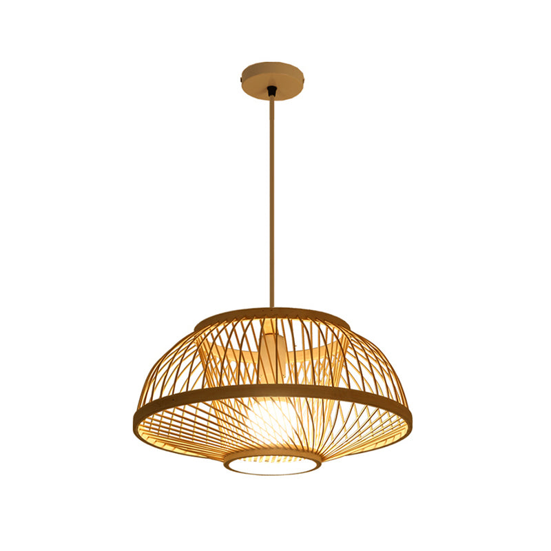 Woven Suspension Lighting Minimalist Bamboo 1 Bulb Wood Hanging Lamp for Restaurant