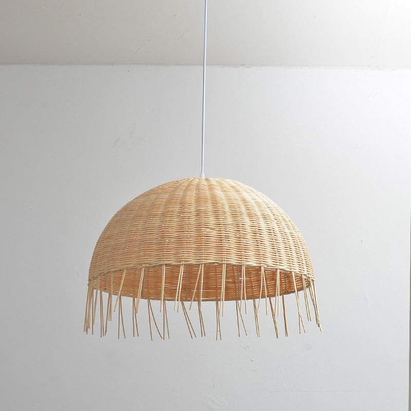 Minimalist Dome Suspension Lighting Rattan 1 Head Restaurant Pendant Ceiling Light in Wood