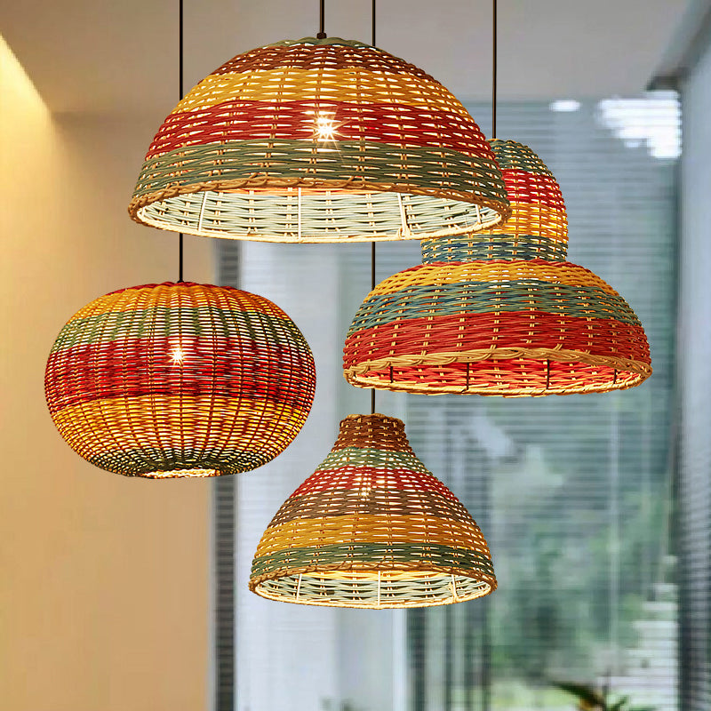 Shaded Ceiling Light Modern Rattan Single Restaurant Hanging Pendant Light in Wood