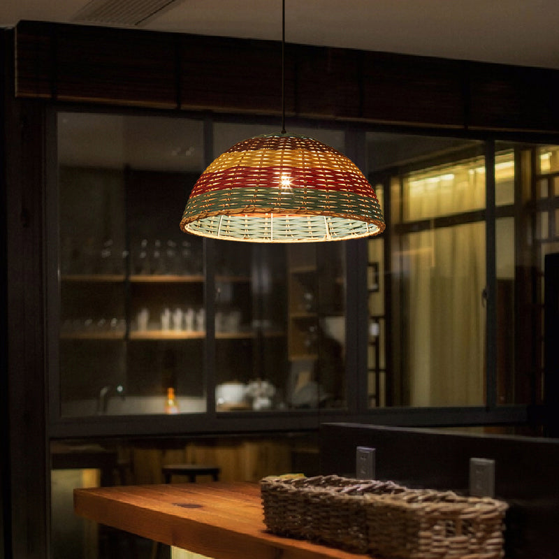Shaded Ceiling Light Modern Rattan Single Restaurant Hanging Pendant Light in Wood