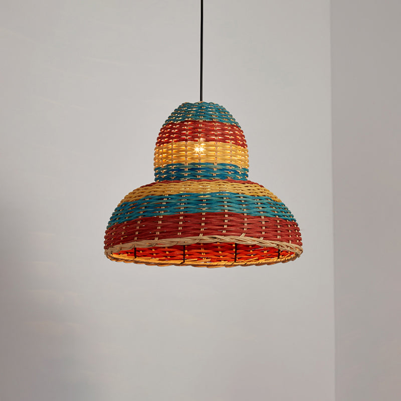 Shaded Ceiling Light Modern Rattan Single Restaurant Hanging Pendant Light in Wood