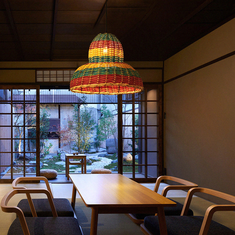 Shaded Ceiling Light Modern Rattan Single Restaurant Hanging Pendant Light in Wood