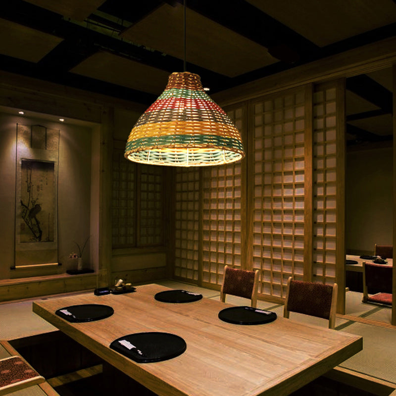 Shaded Ceiling Light Modern Rattan Single Restaurant Hanging Pendant Light in Wood