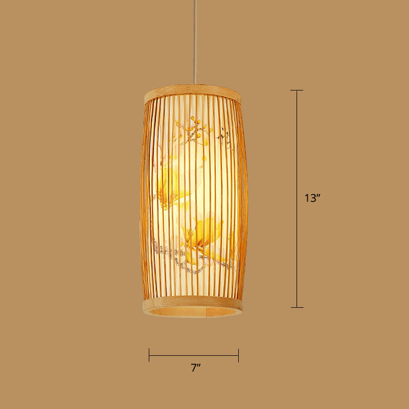 Wood Handwoven Suspension Lighting Minimalist 1 Head Rattan Pendant Ceiling Light
