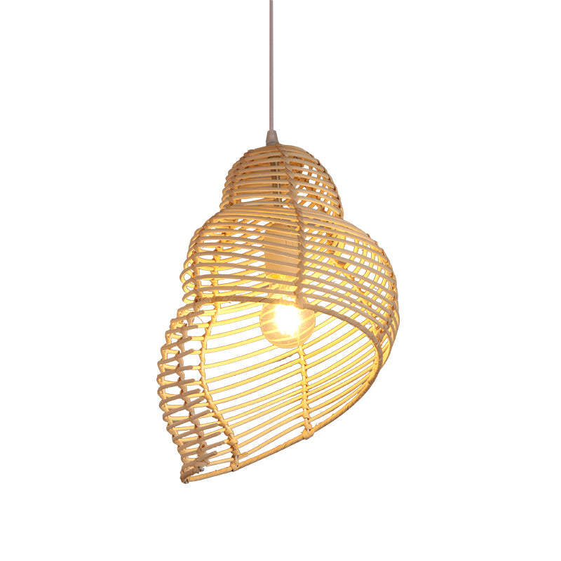 South-east Asia Handcrafted Pendant Light Rattan Single-Bulb Contemporary Suspension Light in Wood