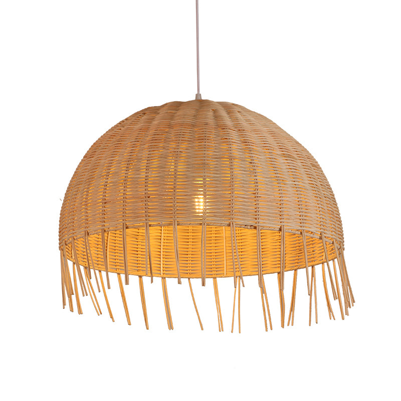 South-east Asia Handcrafted Pendant Light Rattan Single-Bulb Contemporary Suspension Light in Wood
