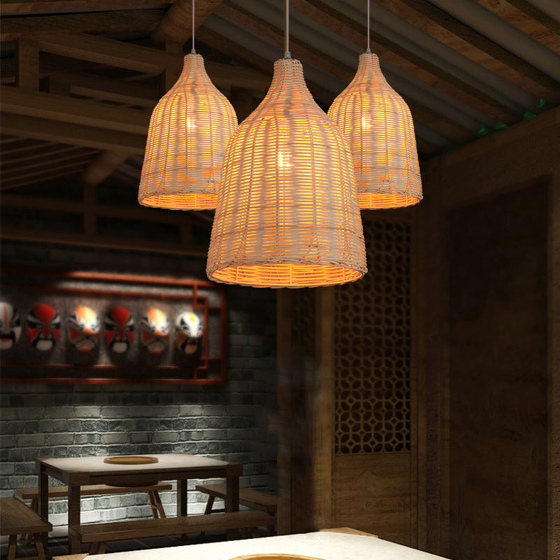 South-east Asia Handcrafted Pendant Light Rattan Single-Bulb Contemporary Suspension Light in Wood