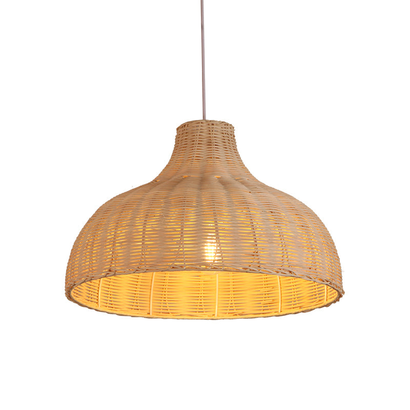 South-east Asia Handcrafted Pendant Light Rattan Single-Bulb Contemporary Suspension Light in Wood