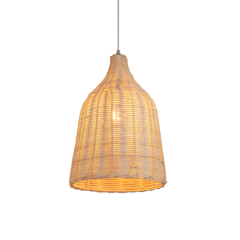 South-east Asia Handcrafted Pendant Light Rattan Single-Bulb Contemporary Suspension Light in Wood