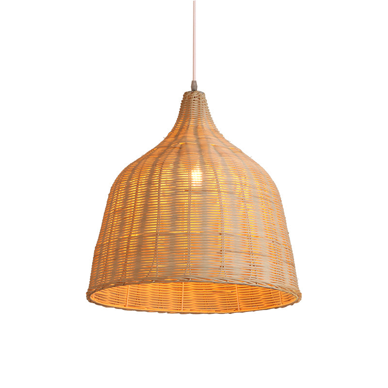 South-east Asia Handcrafted Pendant Light Rattan Single-Bulb Contemporary Suspension Light in Wood