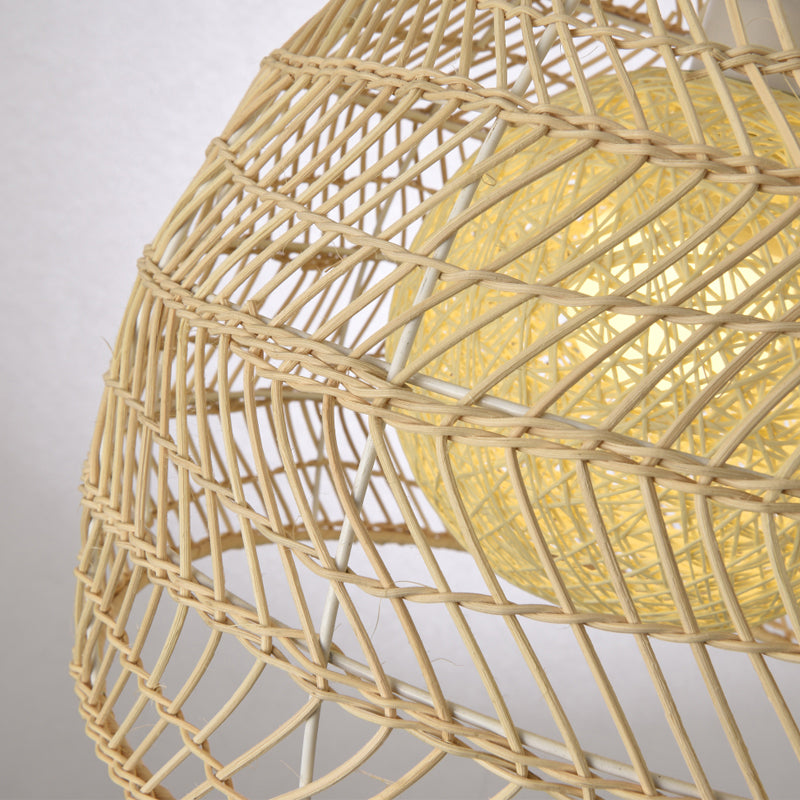 Bell Shade Rattan Suspension Lighting Simplicity 1-Light Wood Pendant Light Fixture