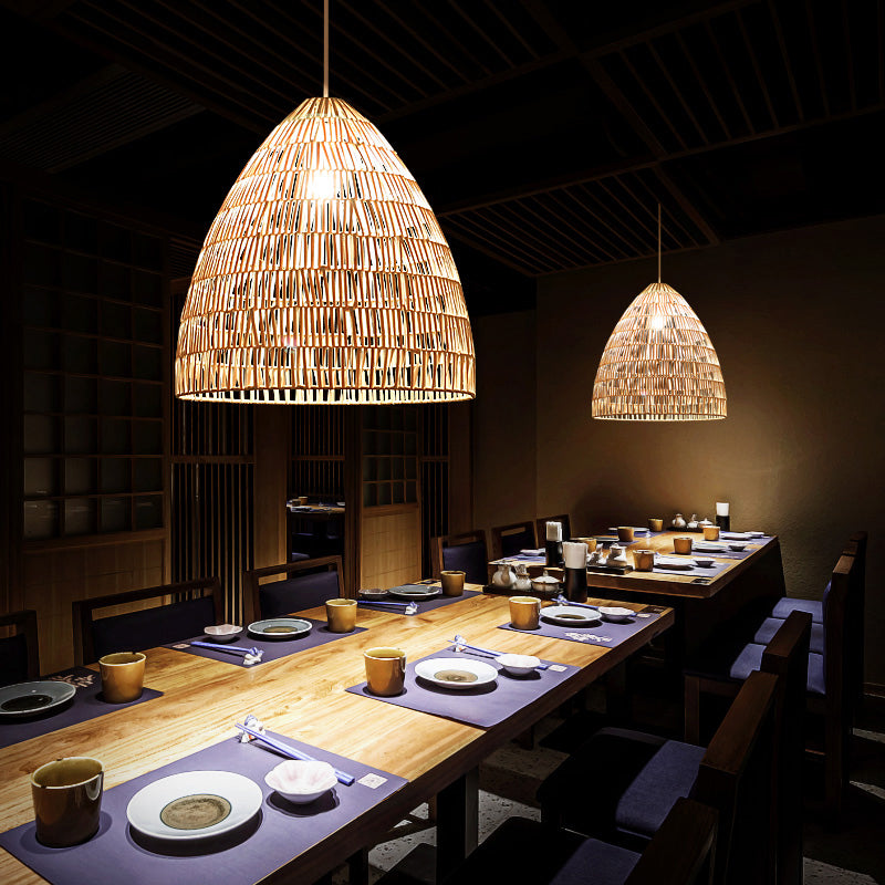 Korbdecke Licht moderner Stil Rattan Single Tea Room Hanging Anhänger Licht in Holz