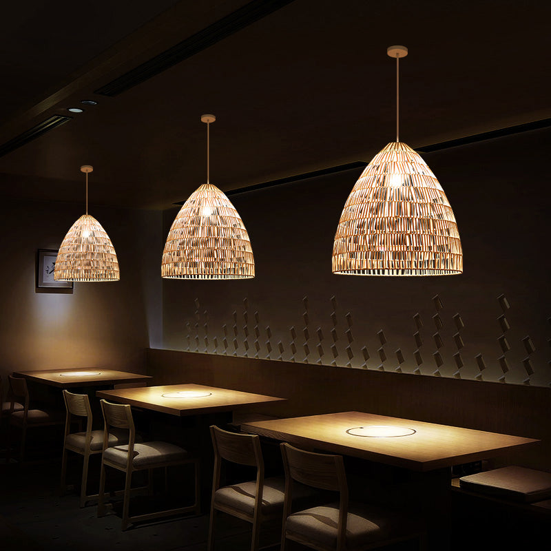 Korbdecke Licht moderner Stil Rattan Single Tea Room Hanging Anhänger Licht in Holz