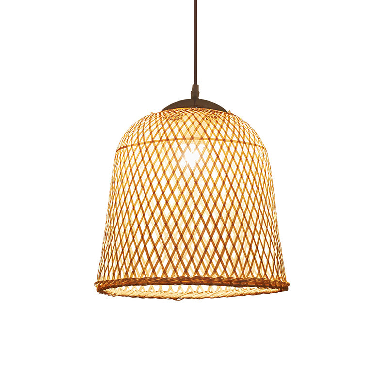 Bell Restaurant Pendant Light Bamboo Single-Bulb Contemporary Suspension Light in Wood