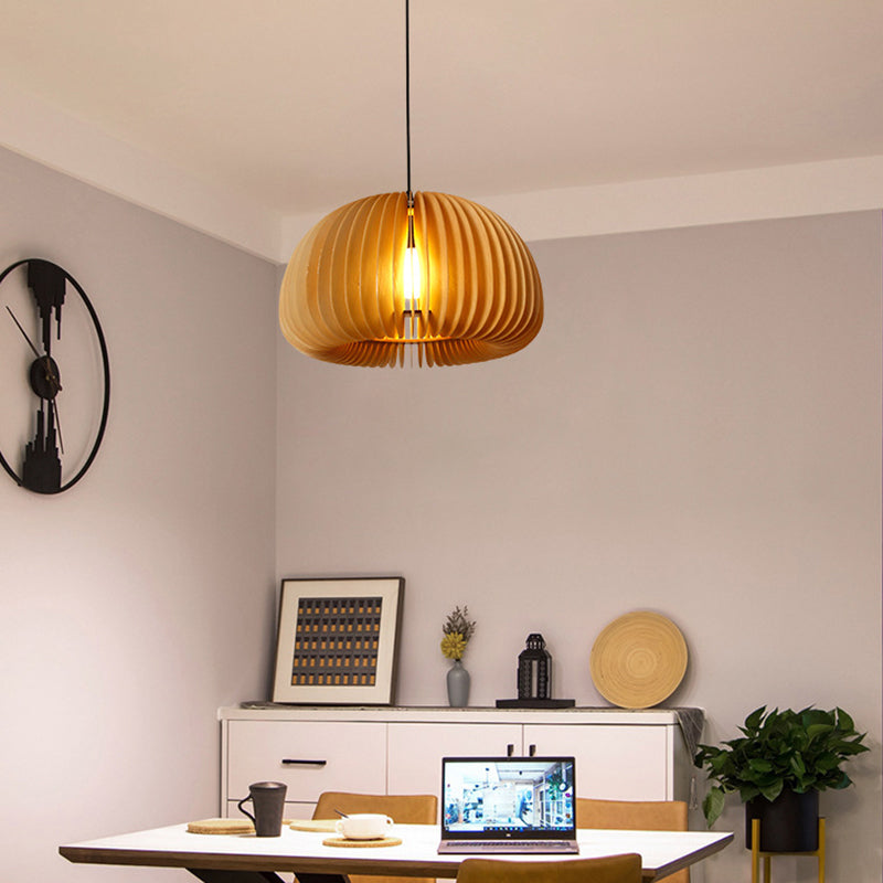 Aziatische stijl koepel gearceerd plafondverlichting hout 1 lamp restaurant hangende lamp armatuur