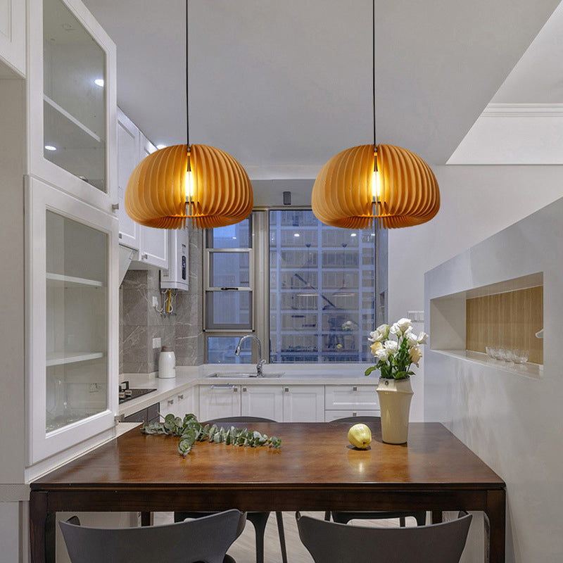 Aziatische stijl koepel gearceerd plafondverlichting hout 1 lamp restaurant hangende lamp armatuur