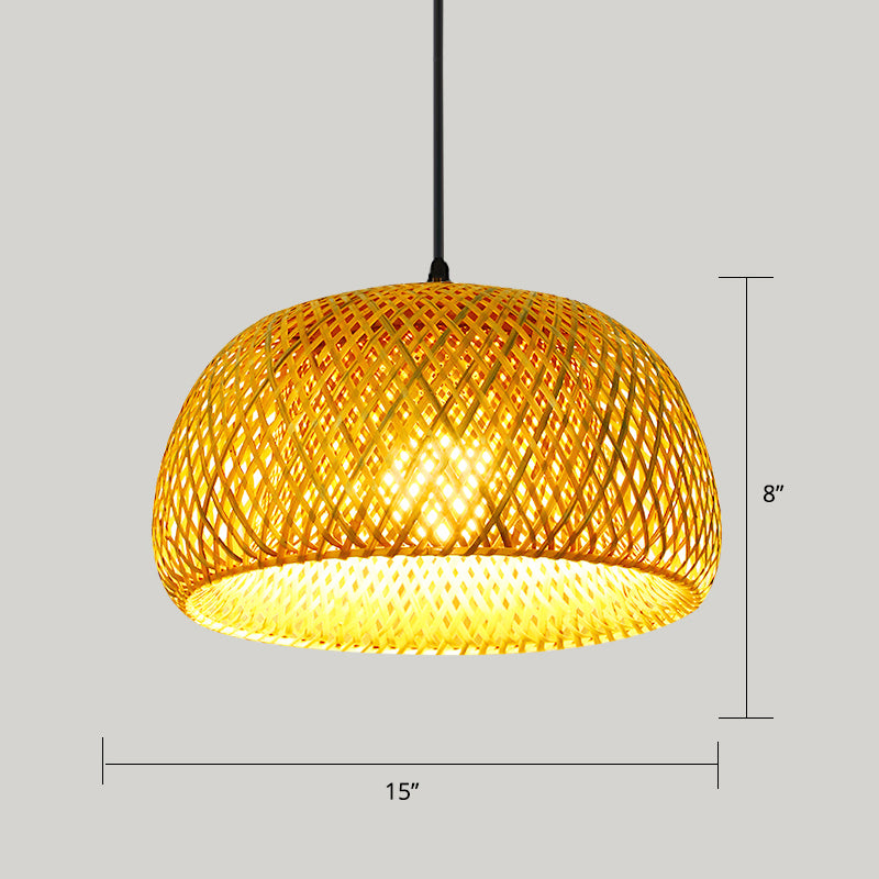 Handwoven Rattan Suspension Light Simplicity 1-Light Wood Pendant Lighting Fixture