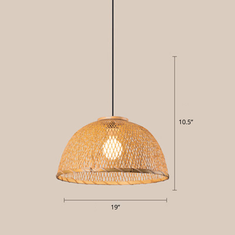 Wood Woven Suspension Lighting Minimalist Single Bamboo Pendant Ceiling Light for Restaurant