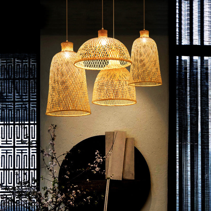 Chinese Style Handmade Ceiling Light Bamboo Single Restaurant Hanging Pendant Light in Wood