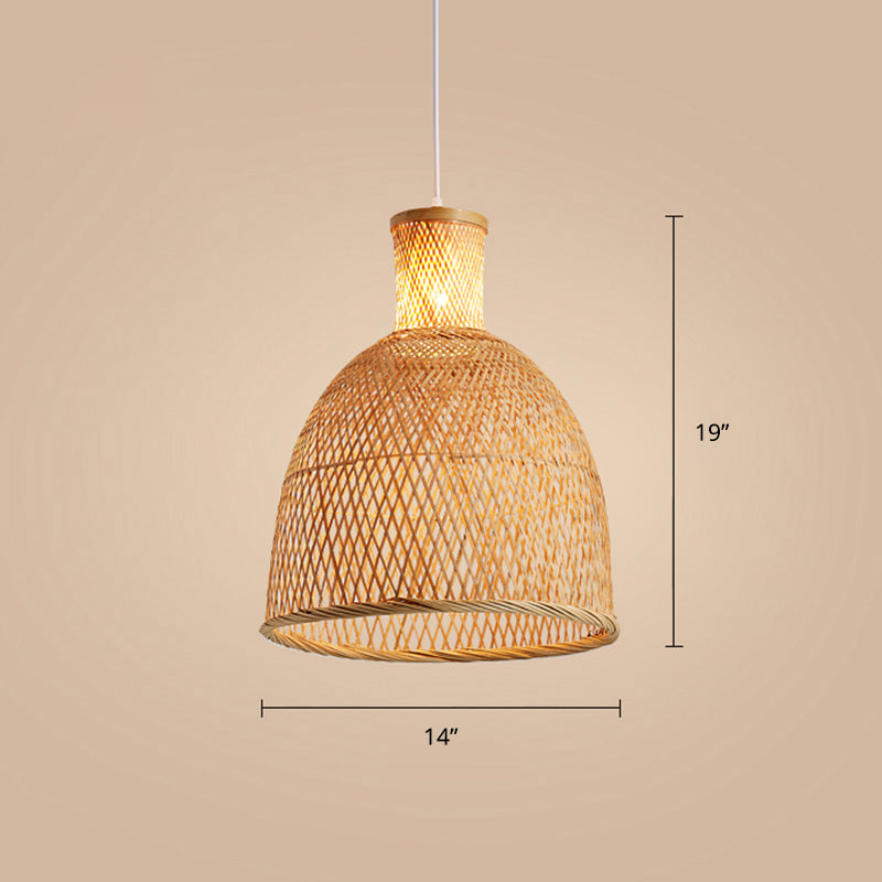 Chinese Style Handmade Ceiling Light Bamboo Single Restaurant Hanging Pendant Light in Wood