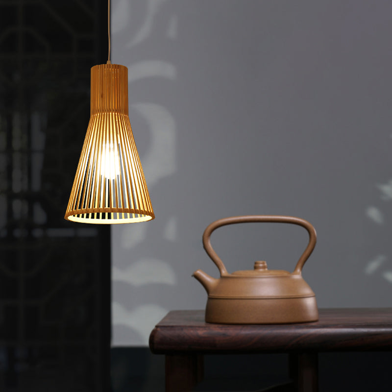 Bamboo Horn-Shaped Ceiling Light Asian Style 1 Bulb Ceiling Lighting for Tea Room