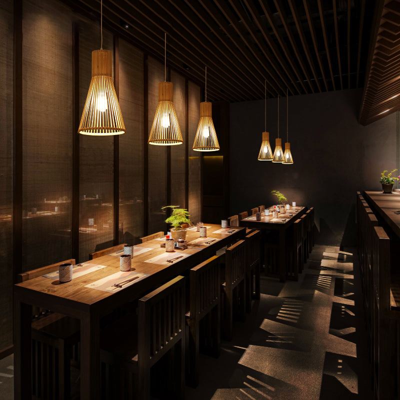 Bamboo Horn-Shaped Ceiling Light Asian Style 1 Bulb Ceiling Lighting for Tea Room