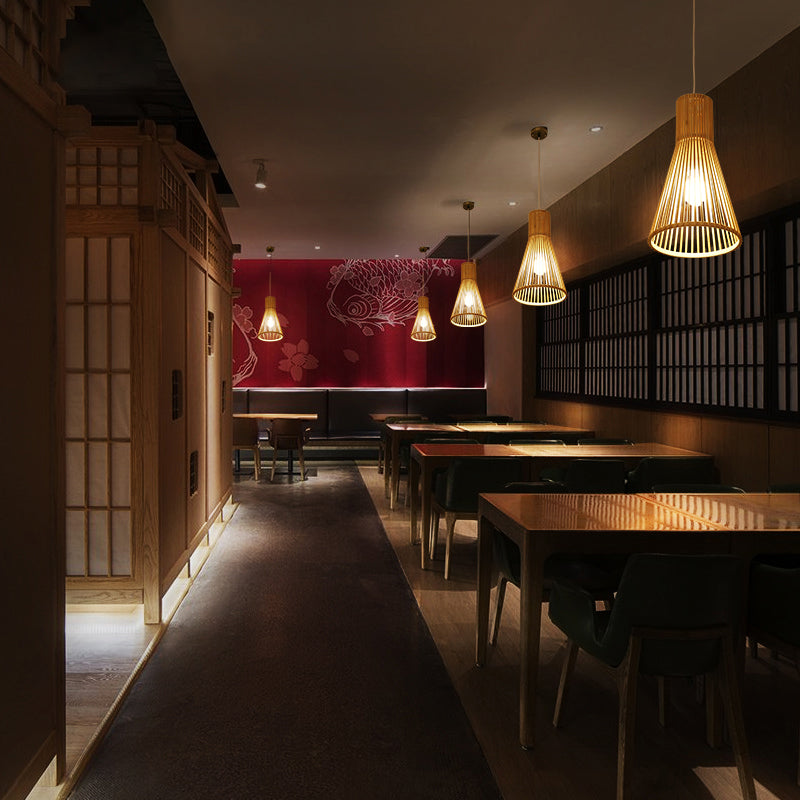 Bamboo Horn-Shaped Ceiling Light Asian Style 1 Bulb Ceiling Lighting for Tea Room