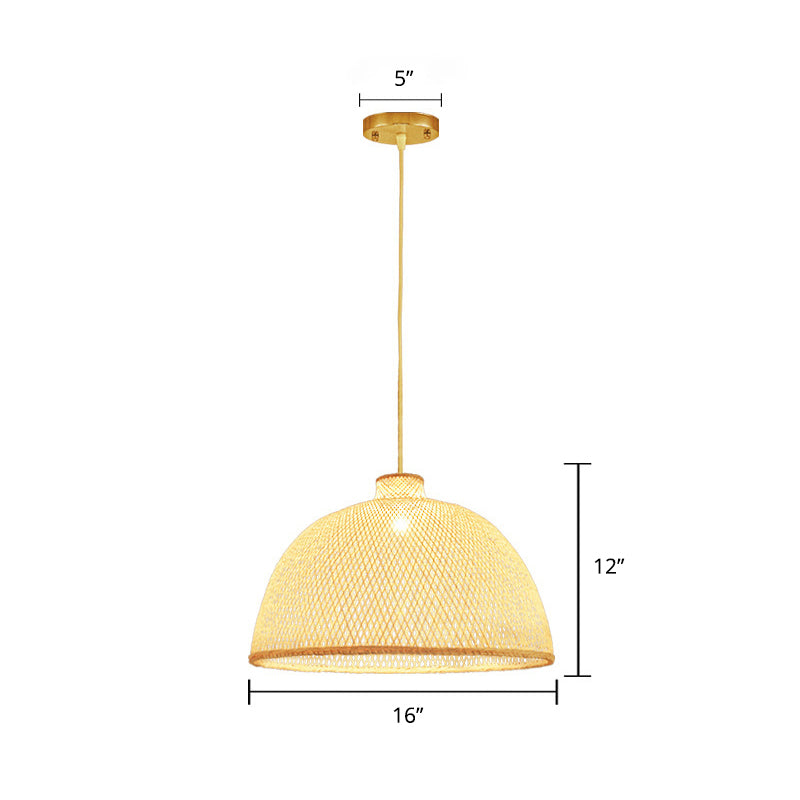 Handmade Bamboo Suspension Lighting Minimalist 1 Head Wood Pendant Ceiling Light for Tea Room